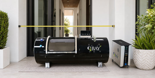 O2BAY hard-shell hyperbaric chamber delivery path being measured at a doorway
